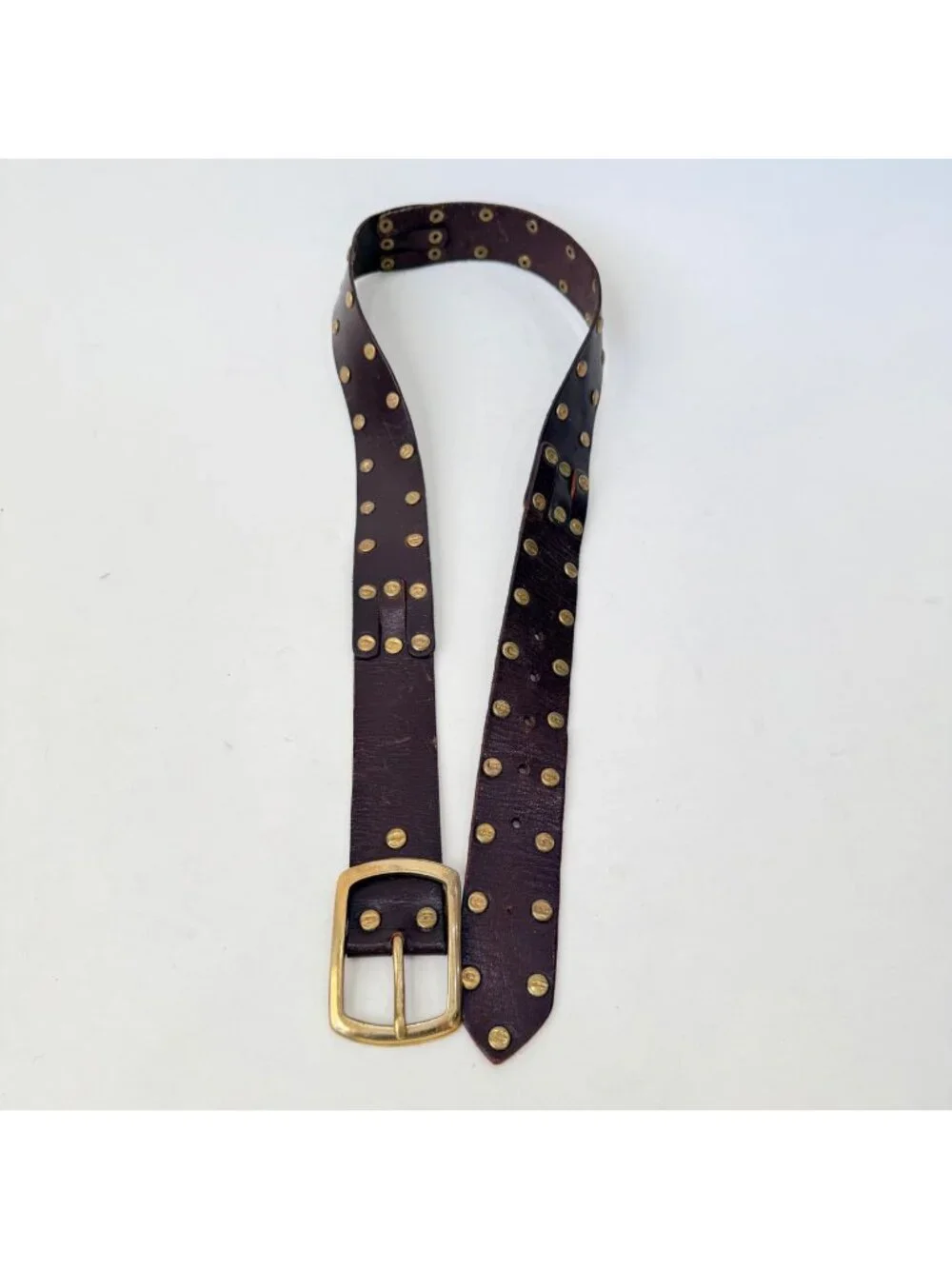Linea Pelle vintage Studded Leather Belt Brown Brass Western Distressed Size M